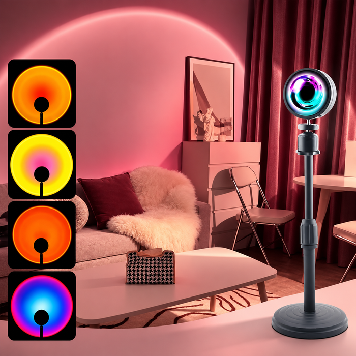 7-Color Sunset Lamp | 360° Rotating LED Light