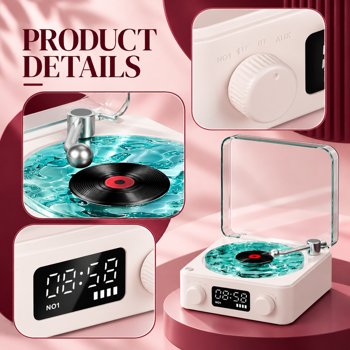 Waves Vinyl Record Player with Light